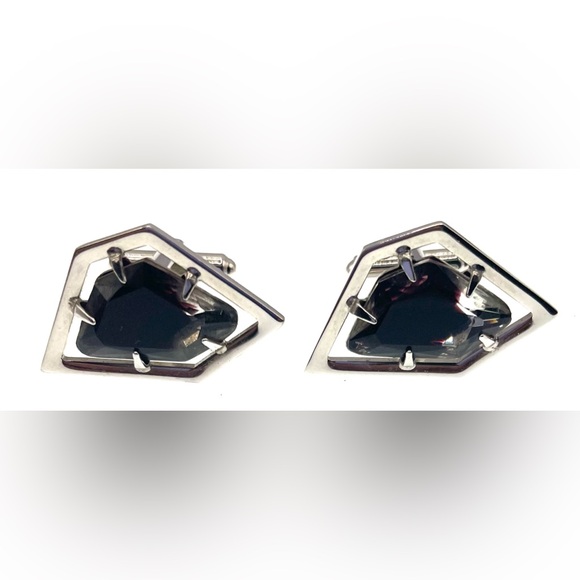 VTG 70s Hickok Cufflinks Silver Tone Asymmetrical Faceted Amethyst Gem Signed - Picture 12 of 12